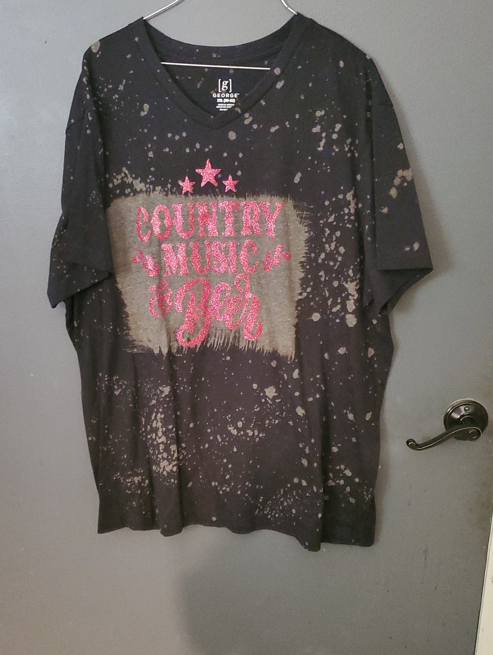 George Black Tee with Pink Glitter Country Music Graphic